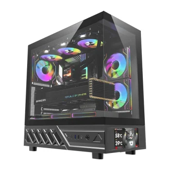 Kompiuterio korpusas DarkFlash DS950V su IPS ekranu ir 6 ventiliatoriais, juodas