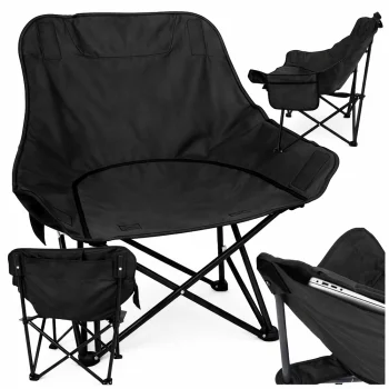 Folding Camping and Fishing Chair with Storage Pockets and Carry Bag, Black