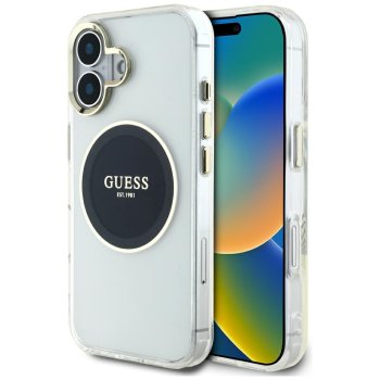 Guess IML Metal Colored Circle MagSafe dėklas iPhone 16 telefonui, juodas