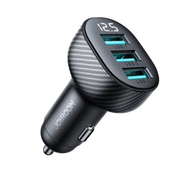 Joyroom JR-CCD03 Car Charger with Display, 3x USB-A, Black