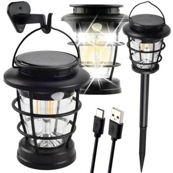 LED saulės energijos žibintas su judesio ir sutemų jutikliu, juodas