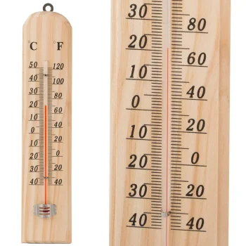 Wooden Wall Thermometer for Indoor and Outdoor Use, 26.5 cm, Light Brown