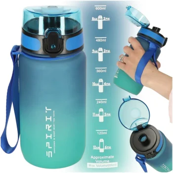 Sports Water Bottle with Time Marker BPA Free, 600ml, Blue-Green