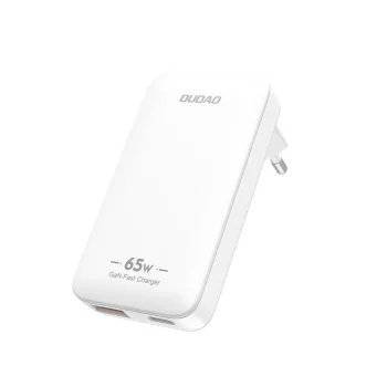 Tinklo įkroviklis Dudao A65Q 65W GaN USB-A ir USB-C PD, baltas