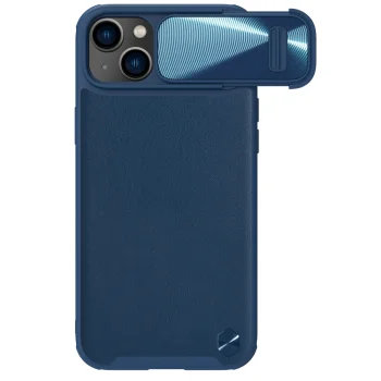 Nillkin CamShield Leather S dėklas iPhone 14 Plus su kameros dangteliu, mėlynas
