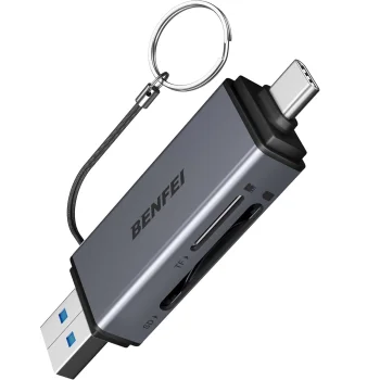 Benfei 2-in-1 USB-C ir USB-A 3.0 kortelių skaitytuvas SD ir Micro SD, juodas
