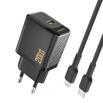 Dudao A26LEU PD 20W GaN USB-C įkroviklis su USB-C į Lightning laidu, juodas