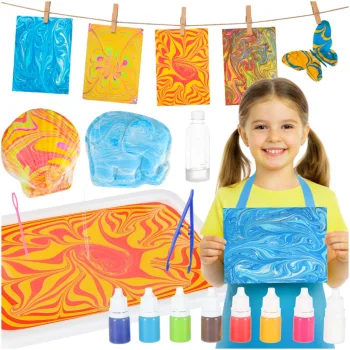 Ebru Water Marbling Paint Kit for Kids Creative STEM Craft Toy with 8 Colors