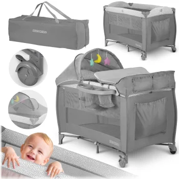 Ricokids RK-242 kelioninė lovelė su čiužiniu ir krepšiu, 125x65x78 cm, pilka