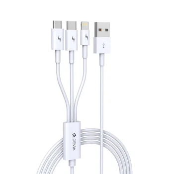 Devia Smart EC141 3-in-1 USB į Lightning / USB-C / MicroUSB laidas, 1.2m, 2A, Baltas