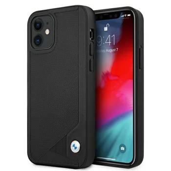 BMW iPhone 12 mini dėklas Leather Deboss, juodas