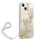 Guess Flower Strap dėklas iPhone 14 Plus telefonui su dirželiu, violetinis