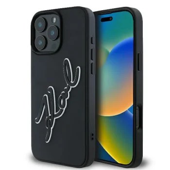 Apple iPhone 16 Pro 6.3'' Karl Lagerfeld 3D Rubber Bicolor Signature Cover Case, Black