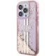 Guess dėklas iPhone 15 Pro telefonui Liquid Glitter Gold Stripes, rožinis