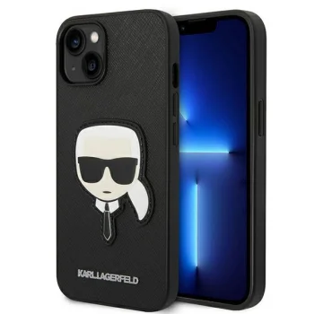 Karl Lagerfeld Saffiano Karl's Head Patch dėklas iPhone 14 / 15 Plus, Juodas