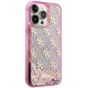Guess Liquid Glitter Translucent 4G dėklas, skirtas iPhone 14 Pro, rožinis