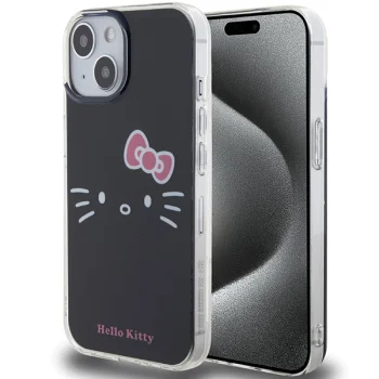 Hello Kitty iPhone 15 dėklas IML Kitty Face, juodas