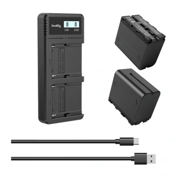 SMALLRIG 3823 dvivietis įkroviklis su 2 NP-F970 7 800 mAh akumuliatoriais