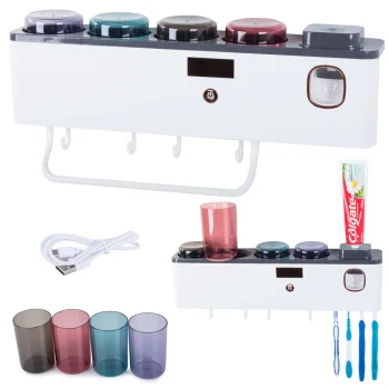 Dantų šepetėlių organizatorius su UV sterilizatoriumi ir dozatoriumi