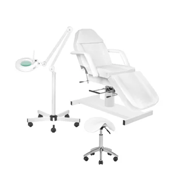 Activeshop hidraulinis kosmetologinis gultas A210 su LED lempa S5 ir kėdute 302, baltas