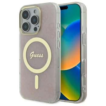 Guess IML 4G MagSafe dėklas, skirtas iPhone 16 Pro, rožinis