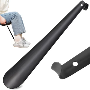 Metalinis batų šaukštas su kabliuku, 58 cm, juodas