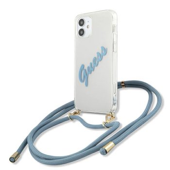 Guess iPhone 12 Mini dėklas Script Vintage, Skaidrus/Mėlynas