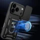 Hybrid Armor Camshield Case for iPhone 17 Pro Max with Stand & Camera Cover, Black