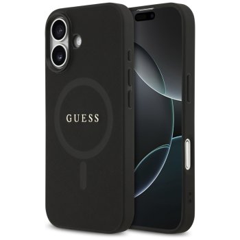 Guess Saffiano Classic Logo MagSafe dėklas iPhone 17 telefonui, juodas
