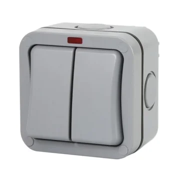 Weatherproof 2-Gang Switch, IP66, 250V 16A, EU, Gray/White