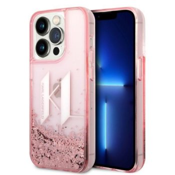 Karl Lagerfeld dėklas iPhone 14 Pro su blizgučiais, rožinis