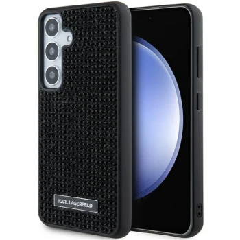 Karl Lagerfeld Samsung Galaxy S24+ Case Rhinestone Logo Metal Plate, Black