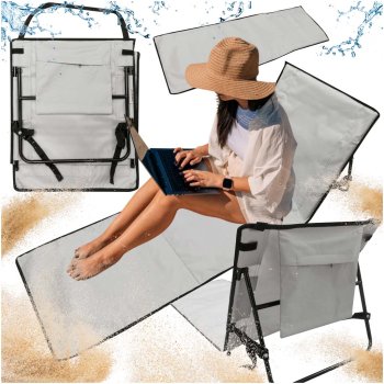 Foldable Beach Mat with Backrest 2-in-1 Lounger, Grey