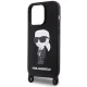 Karl Lagerfeld dėklas iPhone 15 Pro Max Crossbody Silicone Ikonik, juodas