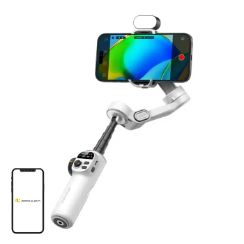 Aochuan Smart X2 išmaniojo telefono stabilizatorius su RGB apšvietimu, baltas
