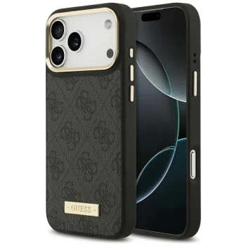 Guess 4G Logo Plate MagSafe dėklas, skirtas iPhone 17 Pro Max, juodas