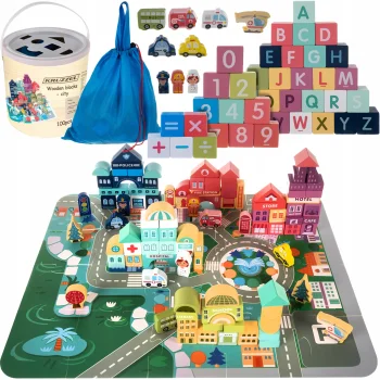 Kruzzel Wooden City Blocks with Puzzle and Sorter 100 pcs