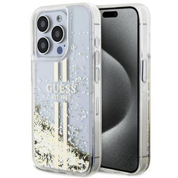 Apple iPhone 15 Pro 6.1'' Guess Liquid Glitter Gold Stripes Case Cover, Transparent
