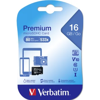 Verbatim microSDHC 16GB Class 10 UHS-I Memory Card 44010