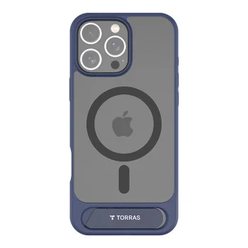 Torras Pstand dėklas telefonui iPhone 16 Pro su stovu, mėlynas