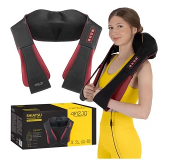 4FIZJO SHIATSU PRO+ Back Shoulder Neck Body Warming Pillow Massager, Black/Red