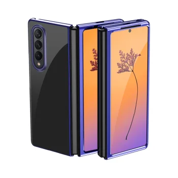 Dėklas telefonui Samsung Galaxy Z Fold 4 Plating Case su metalizuotu rėmeliu, mėlynas