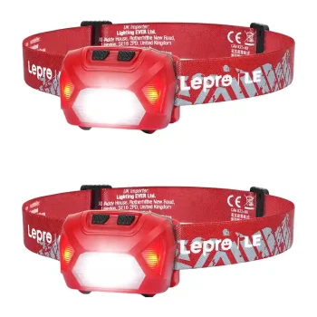 Įkraunamas LED galvos žibintuvėlis LEPRO 320014-R-2, 300 lm, IPX4, 2 vnt., raudonas