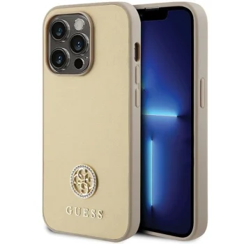 Guess iPhone 15 Pro Case 4G Metal Logo Strass, Gold