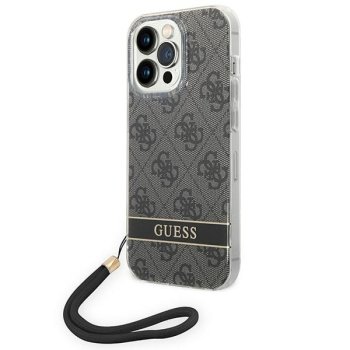 Dėklas iPhone 14 Pro Guess 4G Print Strap, juodas