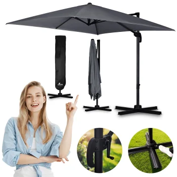 Plonos 488300 Folding Garden Umbrella 420 cm with Cover, Graphite