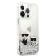 Karl Lagerfeld Liquid Glitter Karl & Choupette dėklas iPhone 13 Pro / 13, sidabrinis