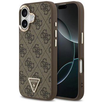 Guess dėklas iPhone 17 telefonui MagSafe 4G PU Leather Triangle Logo, juodas