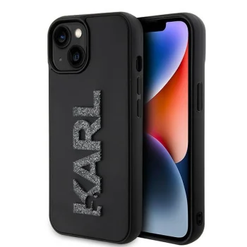 Karl Lagerfeld dėklas iPhone 15 telefonui 3D Logo Glitter, juodas