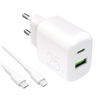 Puro PROLITE 25W USB-A / USB-C sieninis įkroviklis + USB-C laidas 1.2m, baltas